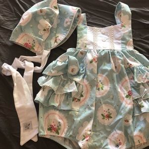 Ric Rac bubble and bonnet 6/9 mo
